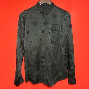 R+A Star Print Black‎ Button Down Shirt XS Long Sleeve Casual Party